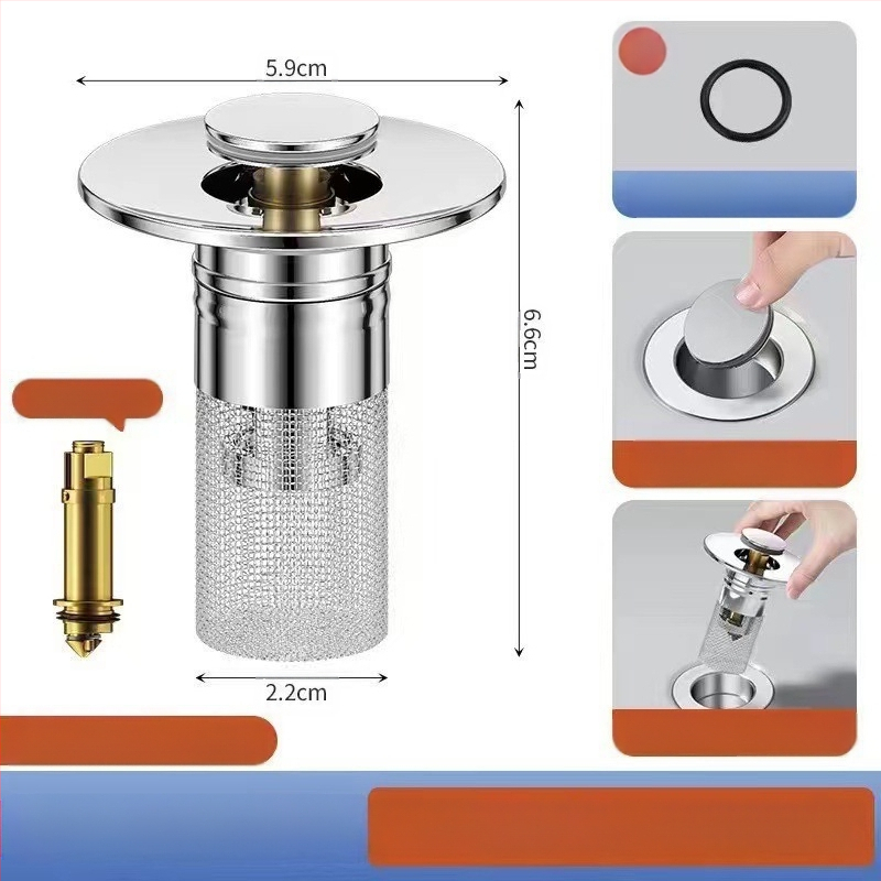 Βύσμα διαρροής νιπτήρα από ανοξείδωτο ατσάλι με αποσμητικό από ανοξείδωτο ατσάλι με πρεσαριστό πυρήνα αποστράγγισης νεροχύτη, αξεσουάρ γενικής χρήσης για νιπτήρα