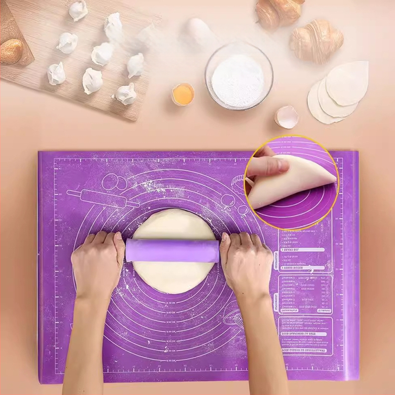 Piiriülene silikoonist sõtkumismatt toidukvaliteediga küpsetusrullmatt paksendatud mittenakkuva pehme silikoonmatiga majapidamises skaalaga