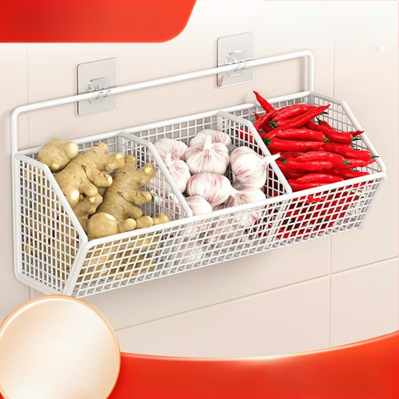 Imbiero ir česnako laikymo krepšelis Pakabinamas krepšelis virtuvei Imbiero ir česnako česnako laikymo krepšelis, tvirtinamas prie sienos, laikymo dėžė virtuvei