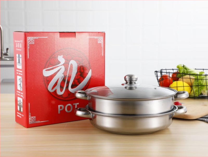 Gamyklinis tiesioginis indukcinis viryklės garintuvas buitiniam nerūdijančio plieno sriubos puodui, skirtam dujinės sriubos karštam puodui, dvigubo sluoksnio dovanų garintuvas