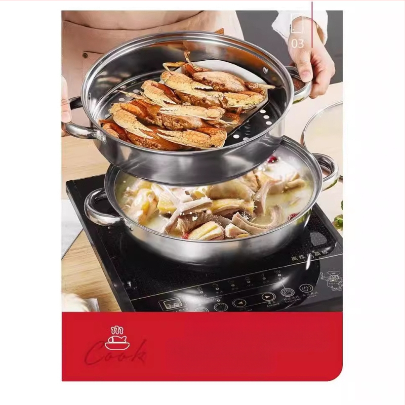 Gamyklinis tiesioginis indukcinis viryklės garintuvas buitiniam nerūdijančio plieno sriubos puodui, skirtam dujinės sriubos karštam puodui, dvigubo sluoksnio dovanų garintuvas