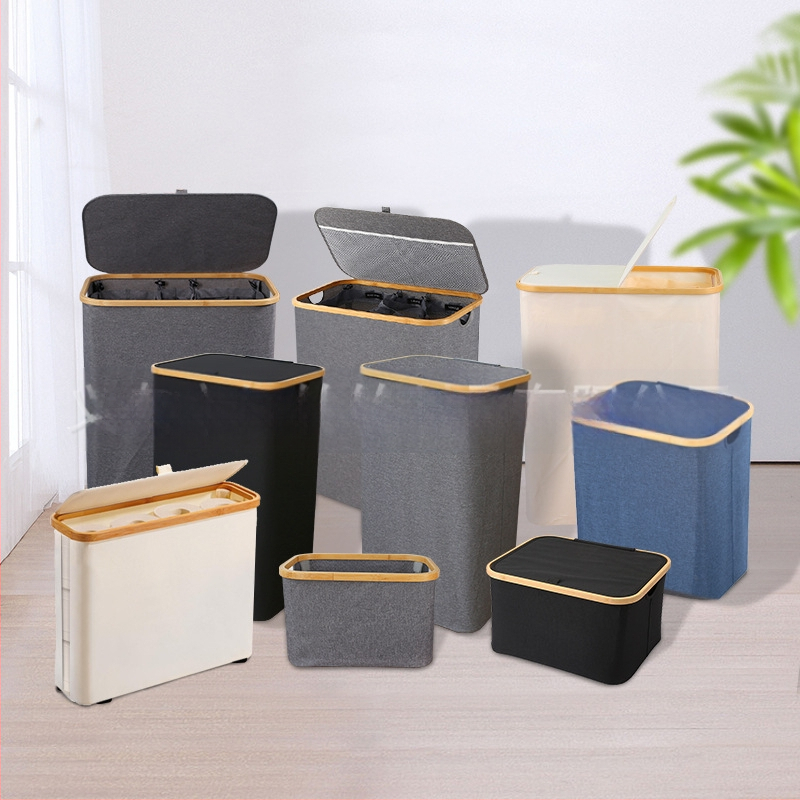 Tarpvalstybinis nešvarių drabužių krepšys miegamajam su vidiniu krepšiu ir dangčiu, sulankstomas bambuko ir medžio nešvarių drabužių laikymo krepšys vonios kambariui, didelis nešvarių drabužių krepšys