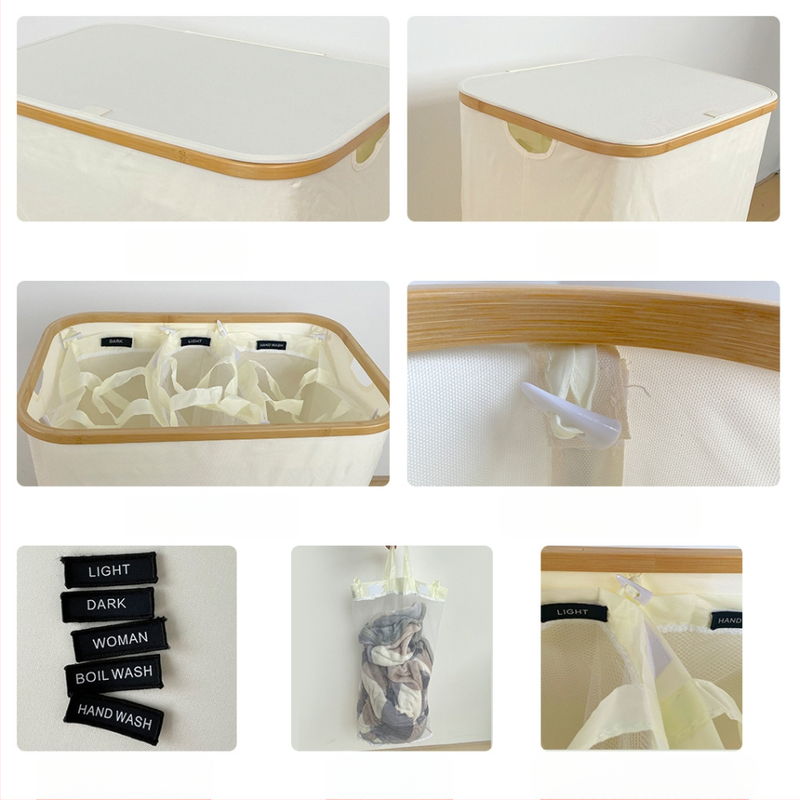Tarpvalstybinis nešvarių drabužių krepšys miegamajam su vidiniu krepšiu ir dangčiu, sulankstomas bambuko ir medžio nešvarių drabužių laikymo krepšys vonios kambariui, didelis nešvarių drabužių krepšys