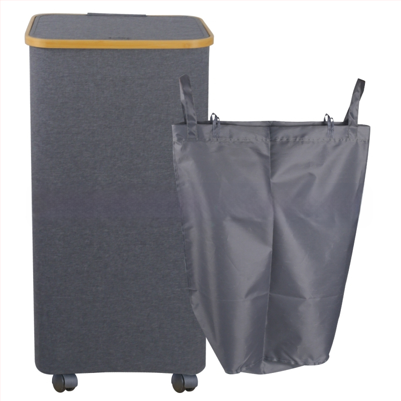 Tarpvalstybinis nešvarių drabužių krepšys miegamajam su vidiniu krepšiu ir dangčiu, sulankstomas bambuko ir medžio nešvarių drabužių laikymo krepšys vonios kambariui, didelis nešvarių drabužių krepšys