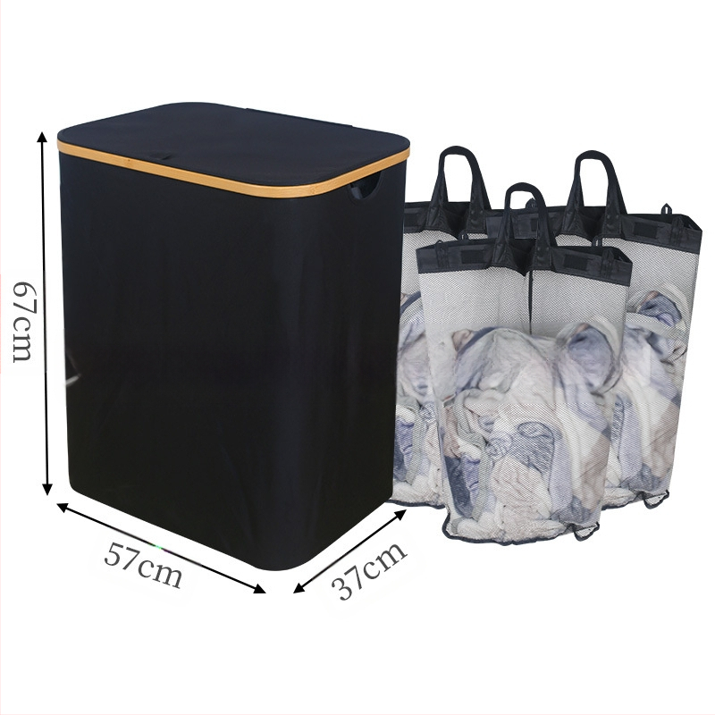 Tarpvalstybinis nešvarių drabužių krepšys miegamajam su vidiniu krepšiu ir dangčiu, sulankstomas bambuko ir medžio nešvarių drabužių laikymo krepšys vonios kambariui, didelis nešvarių drabužių krepšys