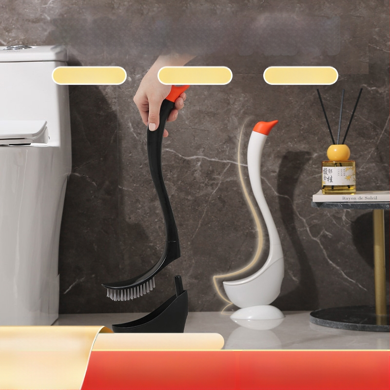 Plastikinis gulbės formos tualetinis šepetys, silikoninis buitinis tualetinis šepetys be nukritimo kampo, vonios kambario ilgarankis tualeto valymo šepetys