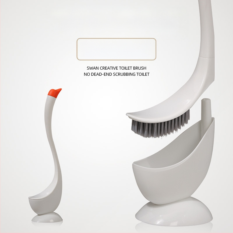 Plastikinis gulbės formos tualetinis šepetys, silikoninis buitinis tualetinis šepetys be nukritimo kampo, vonios kambario ilgarankis tualeto valymo šepetys