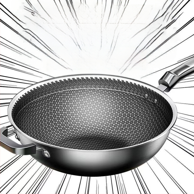 Vokiška nerūdijančio plieno „Wok“ keptuvė su nelimpančia danga, be dūmų, indukcinė viryklė, dujinė „Universal Wok XH“