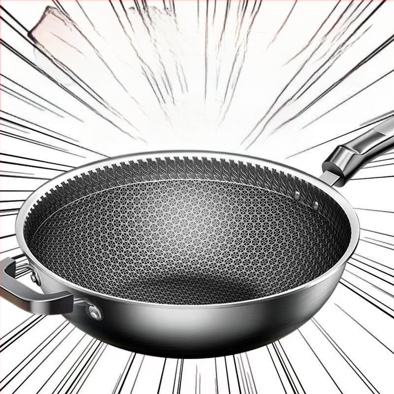 Vokiška nerūdijančio plieno „Wok“ keptuvė su nelimpančia danga, be dūmų, indukcinė viryklė, dujinė „Universal Wok XH“