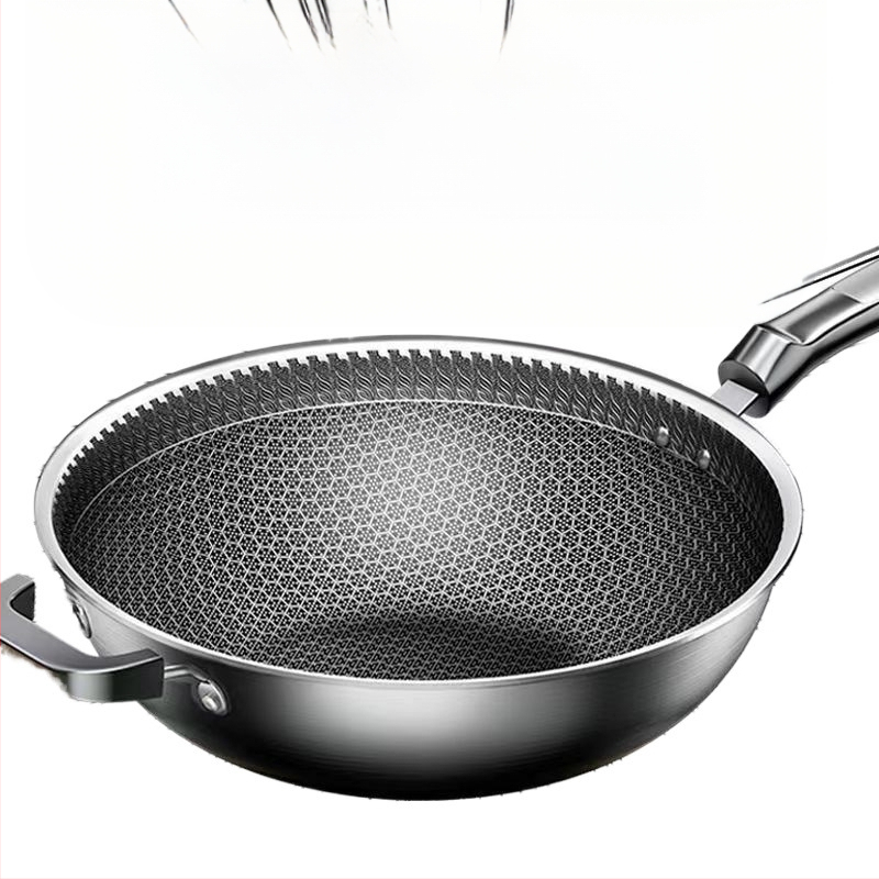 Vokiška nerūdijančio plieno „Wok“ keptuvė su nelimpančia danga, be dūmų, indukcinė viryklė, dujinė „Universal Wok XH“
