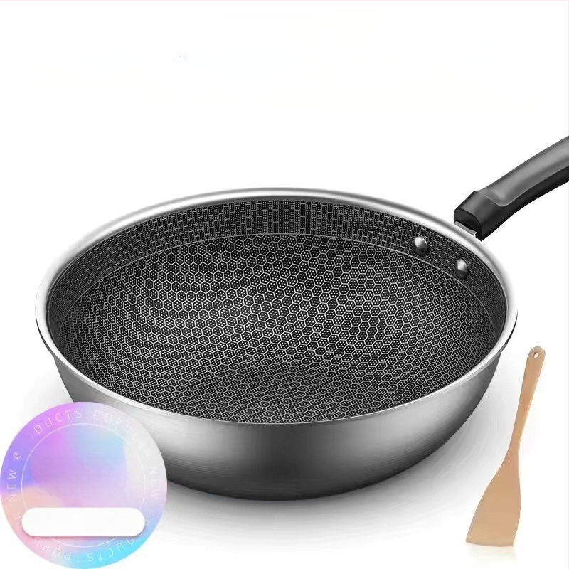 Vokiška nerūdijančio plieno „Wok“ keptuvė su nelimpančia danga, be dūmų, indukcinė viryklė, dujinė „Universal Wok XH“