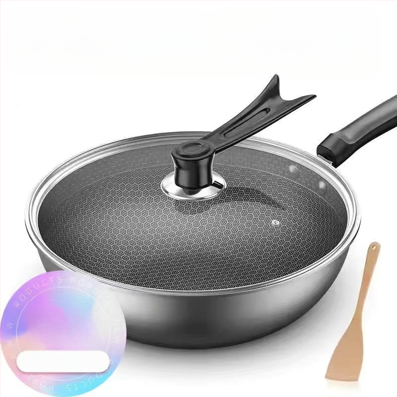 Vokiška nerūdijančio plieno „Wok“ keptuvė su nelimpančia danga, be dūmų, indukcinė viryklė, dujinė „Universal Wok XH“