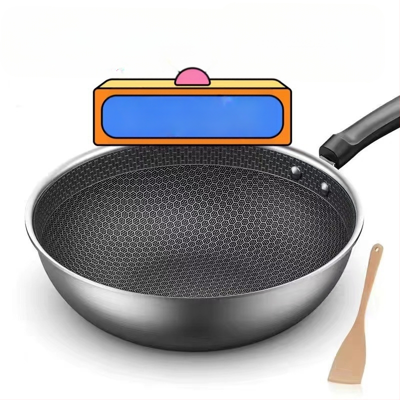 Vokiška nerūdijančio plieno „Wok“ keptuvė su nelimpančia danga, be dūmų, indukcinė viryklė, dujinė „Universal Wok XH“