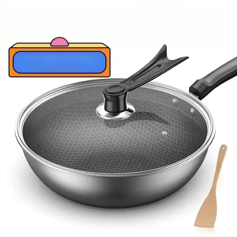 Vokiška nerūdijančio plieno „Wok“ keptuvė su nelimpančia danga, be dūmų, indukcinė viryklė, dujinė „Universal Wok XH“
