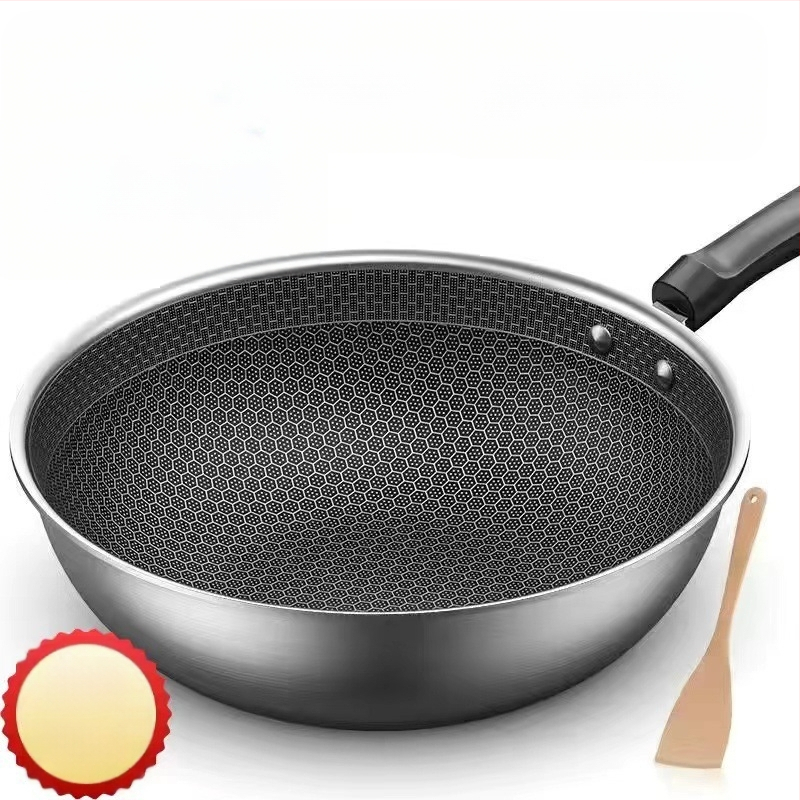 Vokiška nerūdijančio plieno „Wok“ keptuvė su nelimpančia danga, be dūmų, indukcinė viryklė, dujinė „Universal Wok XH“