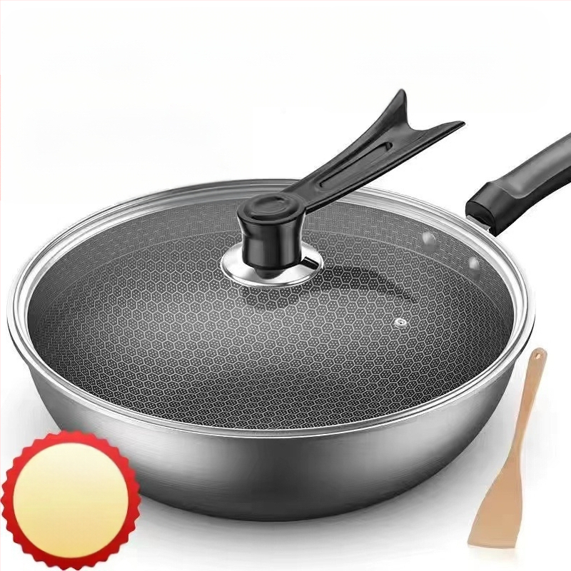 Vokiška nerūdijančio plieno „Wok“ keptuvė su nelimpančia danga, be dūmų, indukcinė viryklė, dujinė „Universal Wok XH“