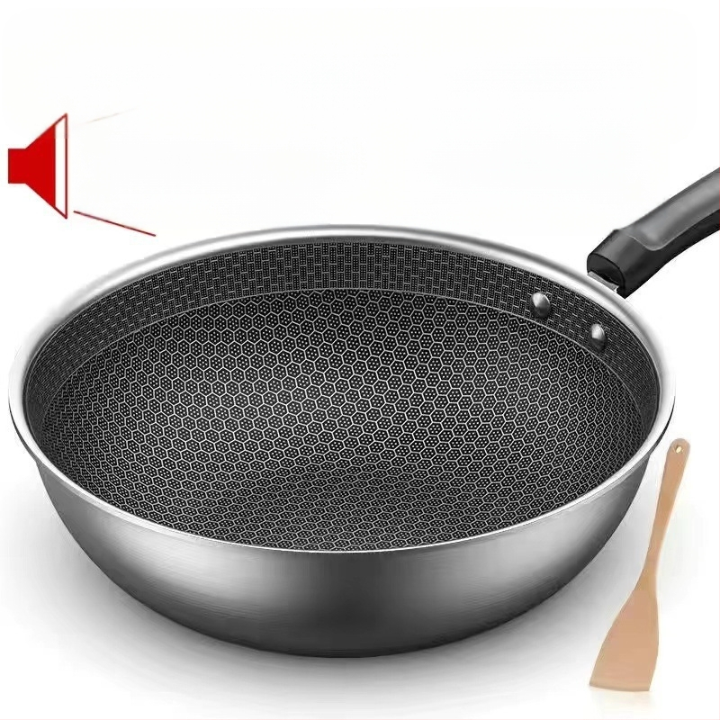 Vokiška nerūdijančio plieno „Wok“ keptuvė su nelimpančia danga, be dūmų, indukcinė viryklė, dujinė „Universal Wok XH“