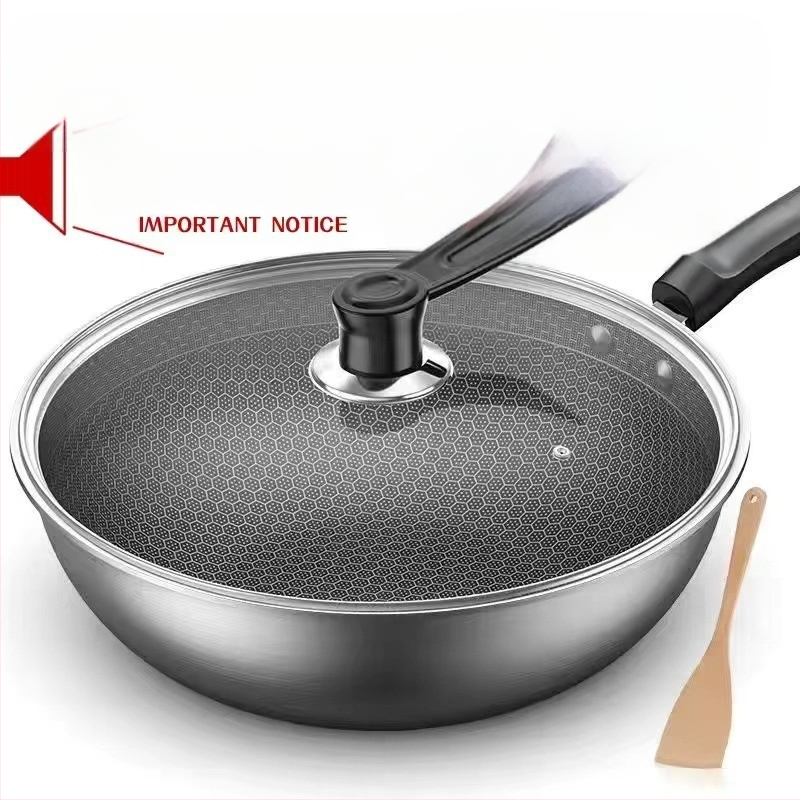 Vokiška nerūdijančio plieno „Wok“ keptuvė su nelimpančia danga, be dūmų, indukcinė viryklė, dujinė „Universal Wok XH“