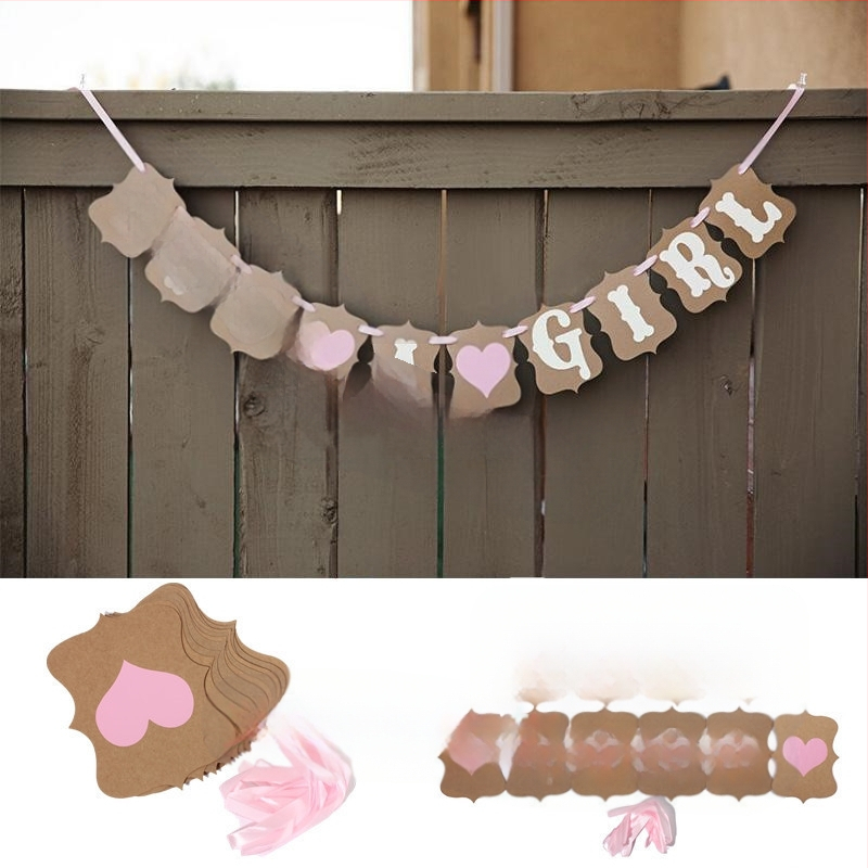 Kohandatud tähemärgist tõmmatav lipp Vintage kraftpaberist beebide laste sünnipäevapeo tõmmatav lipp tõmmatav lillekaunistused