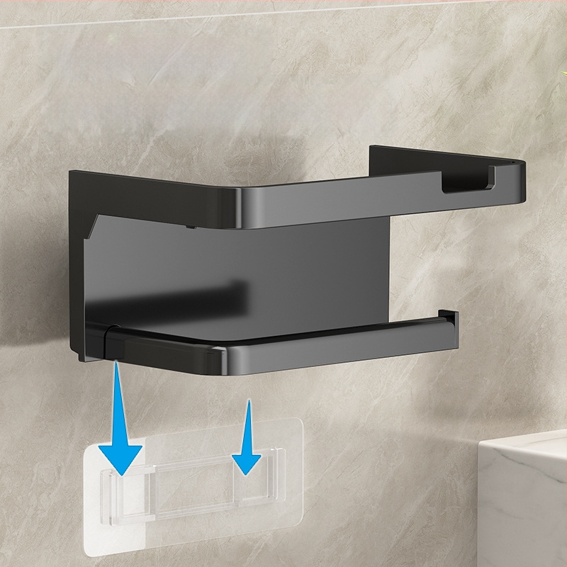 Tarpvalstybinis vonios kambario tualetinio popieriaus ritinėlio laikiklis, sustorintas tamsiai pilkas laikiklis be perforatoriaus, tualetinis vonios kambario popierinių rankšluosčių laikiklis, mobiliojo telefono laikymo lentynėlė