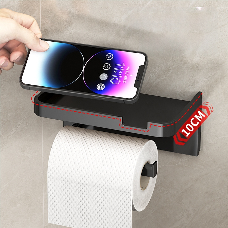 Tarpvalstybinis vonios kambario tualetinio popieriaus ritinėlio laikiklis, sustorintas tamsiai pilkas laikiklis be perforatoriaus, tualetinis vonios kambario popierinių rankšluosčių laikiklis, mobiliojo telefono laikymo lentynėlė