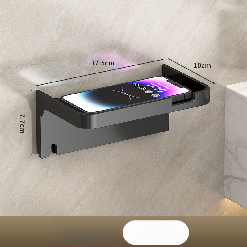 Tarpvalstybinis vonios kambario tualetinio popieriaus ritinėlio laikiklis, sustorintas tamsiai pilkas laikiklis be perforatoriaus, tualetinis vonios kambario popierinių rankšluosčių laikiklis, mobiliojo telefono laikymo lentynėlė