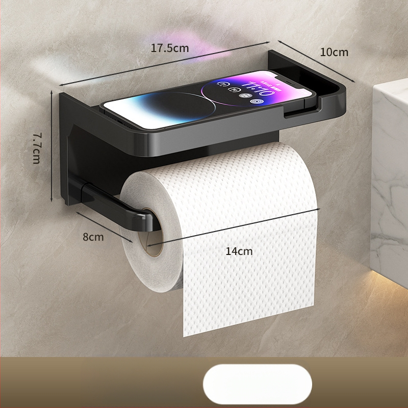 Tarpvalstybinis vonios kambario tualetinio popieriaus ritinėlio laikiklis, sustorintas tamsiai pilkas laikiklis be perforatoriaus, tualetinis vonios kambario popierinių rankšluosčių laikiklis, mobiliojo telefono laikymo lentynėlė
