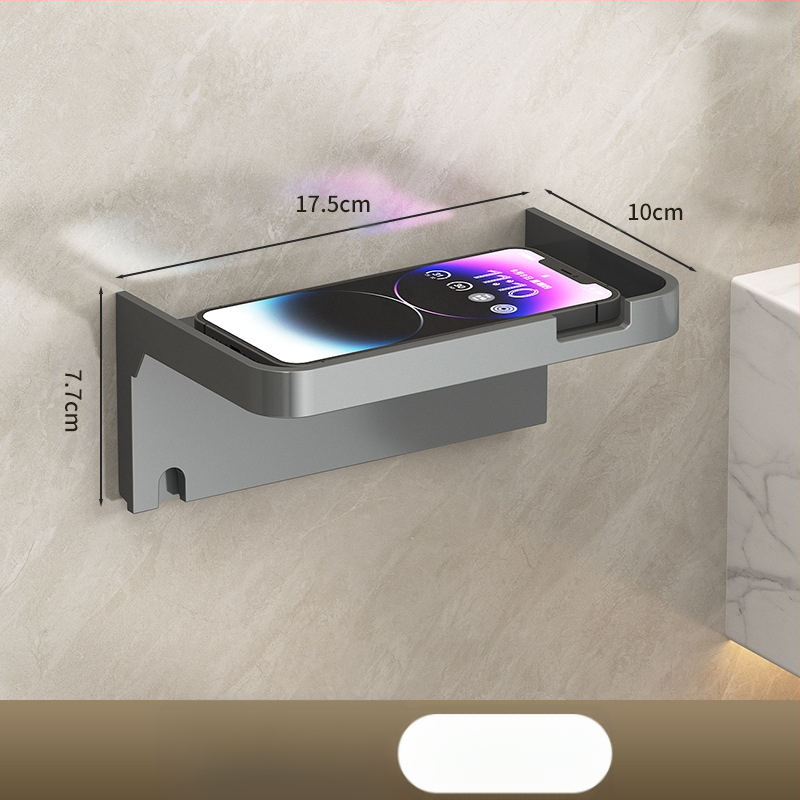 Tarpvalstybinis vonios kambario tualetinio popieriaus ritinėlio laikiklis, sustorintas tamsiai pilkas laikiklis be perforatoriaus, tualetinis vonios kambario popierinių rankšluosčių laikiklis, mobiliojo telefono laikymo lentynėlė