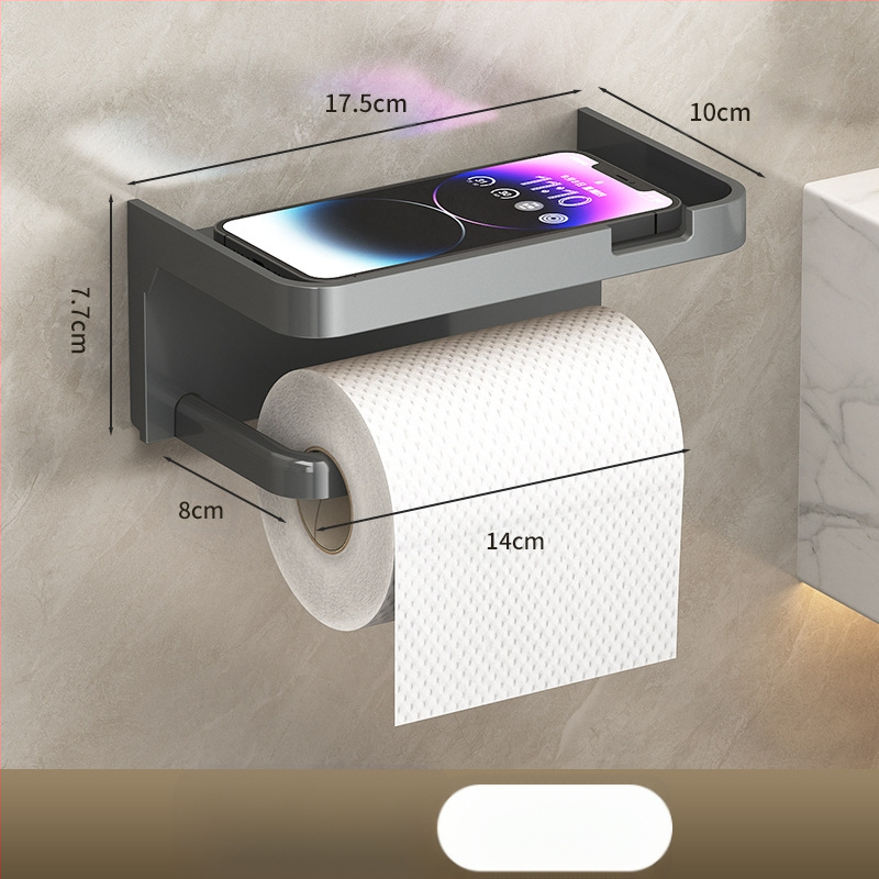 Tarpvalstybinis vonios kambario tualetinio popieriaus ritinėlio laikiklis, sustorintas tamsiai pilkas laikiklis be perforatoriaus, tualetinis vonios kambario popierinių rankšluosčių laikiklis, mobiliojo telefono laikymo lentynėlė