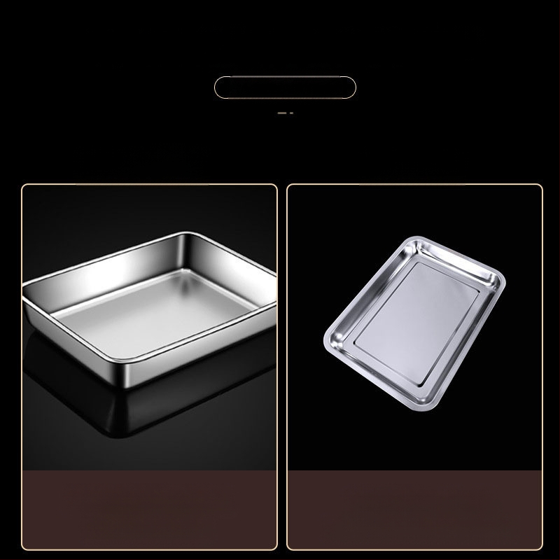 Nerūdijančio plieno kvadratinė plokščia stačiakampė dėžutė su dangčiu, tiramisu padėklas, gilus indų dubuo