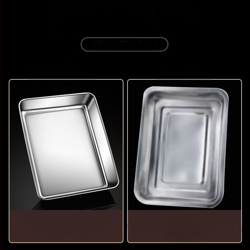 Nerūdijančio plieno kvadratinė plokščia stačiakampė dėžutė su dangčiu, tiramisu padėklas, gilus indų dubuo