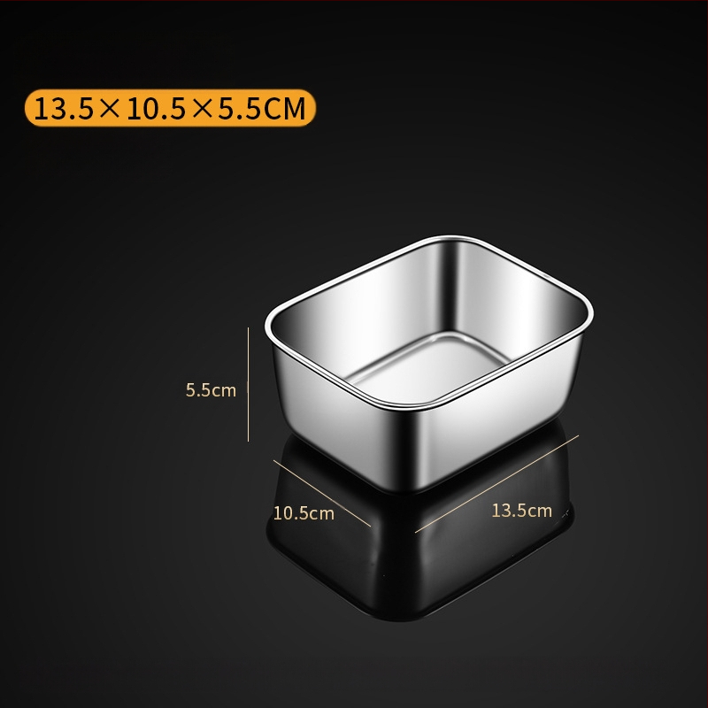 Nerūdijančio plieno kvadratinė plokščia stačiakampė dėžutė su dangčiu, tiramisu padėklas, gilus indų dubuo