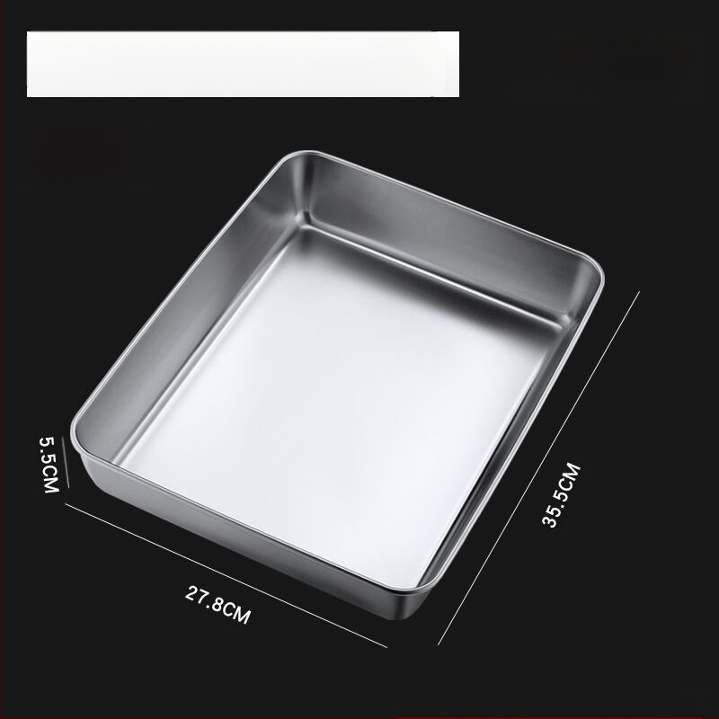 Nerūdijančio plieno kvadratinė plokščia stačiakampė dėžutė su dangčiu, tiramisu padėklas, gilus indų dubuo