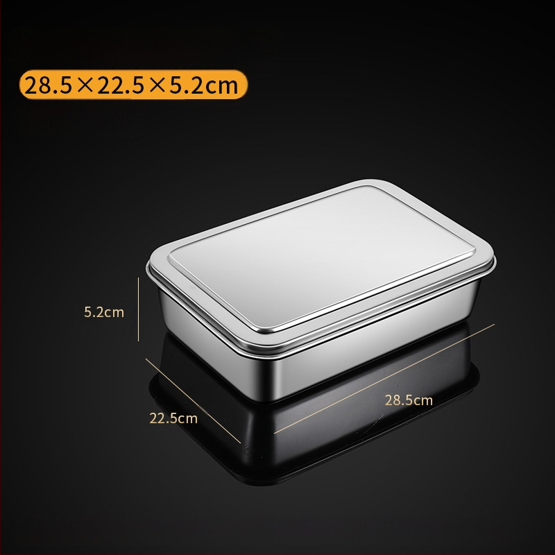 Nerūdijančio plieno kvadratinė plokščia stačiakampė dėžutė su dangčiu, tiramisu padėklas, gilus indų dubuo