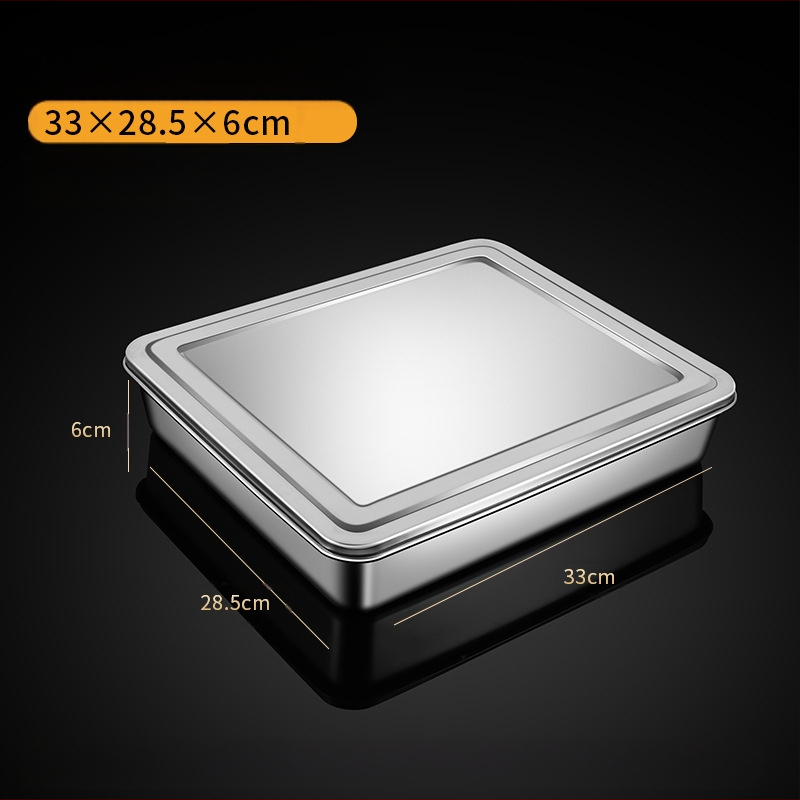Nerūdijančio plieno kvadratinė plokščia stačiakampė dėžutė su dangčiu, tiramisu padėklas, gilus indų dubuo