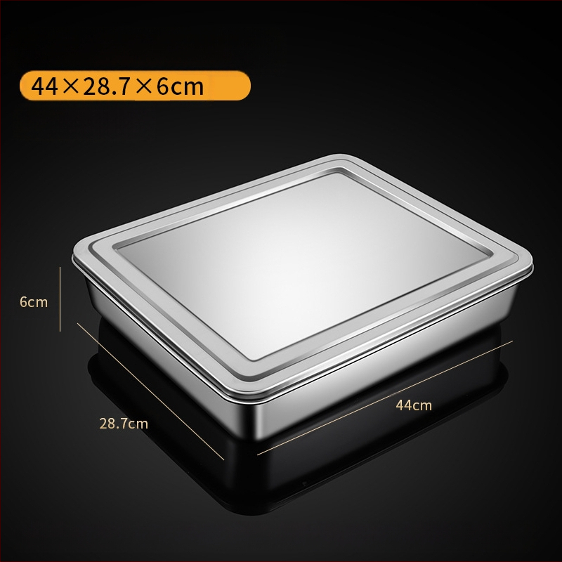 Nerūdijančio plieno kvadratinė plokščia stačiakampė dėžutė su dangčiu, tiramisu padėklas, gilus indų dubuo