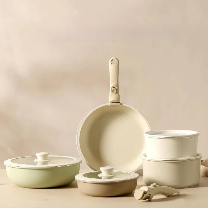 Διασυνοριακό οικιακό αποσπώμενο χερούλι Wok επίπεδη κατσαρόλα αντικολλητικό τηγάνι καρότο σετ κατσαρόλας Potts μαγειρικά σκεύη