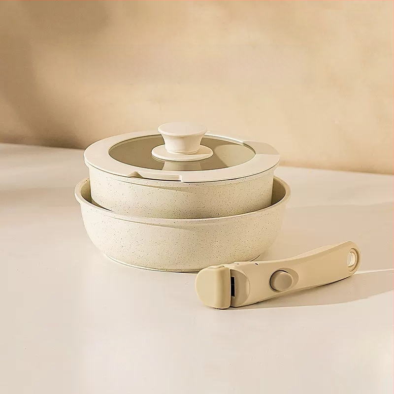 Διασυνοριακό οικιακό αποσπώμενο χερούλι Wok επίπεδη κατσαρόλα αντικολλητικό τηγάνι καρότο σετ κατσαρόλας Potts μαγειρικά σκεύη