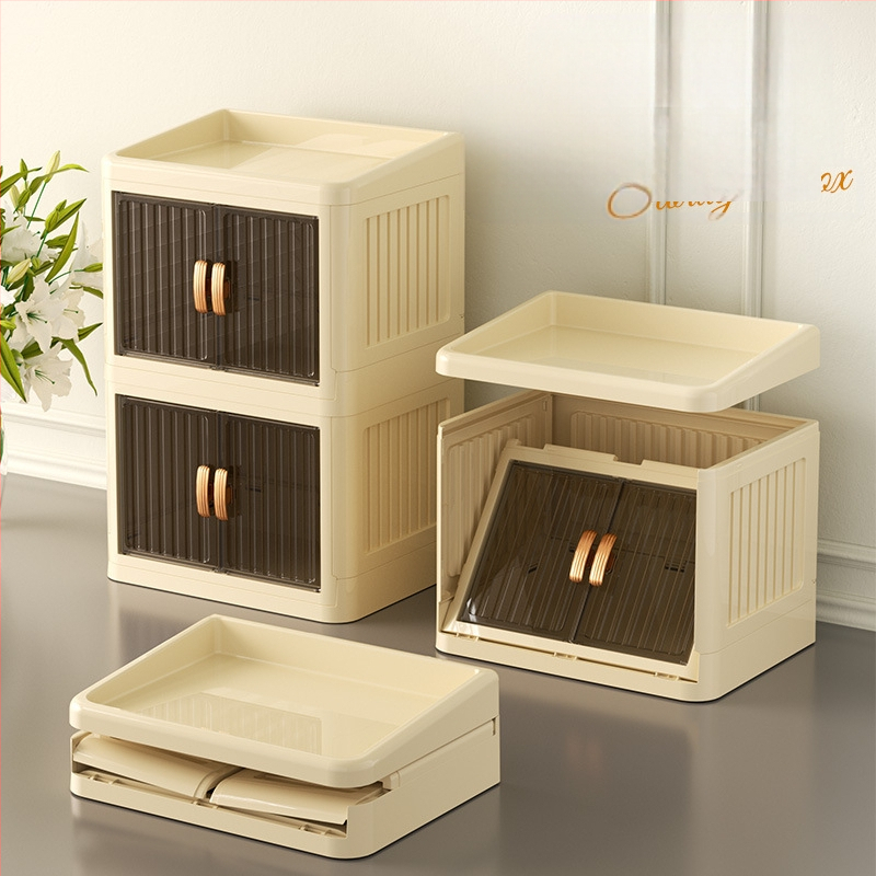 Sulankstoma dvigubų durų karūnos balta kosmetikos laikymo dėžutė daugiasluoksnė kanceliarinių prekių laikymo lentyna buitinės odos priežiūros priemonės dulkėms atsparios