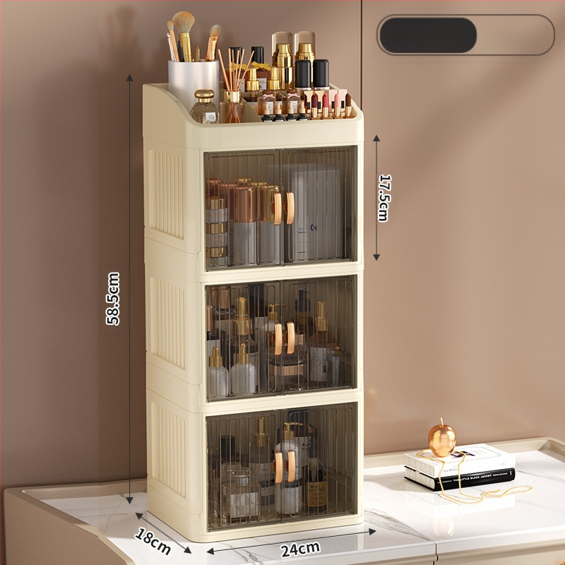 Sulankstoma dvigubų durų karūnos balta kosmetikos laikymo dėžutė daugiasluoksnė kanceliarinių prekių laikymo lentyna buitinės odos priežiūros priemonės dulkėms atsparios
