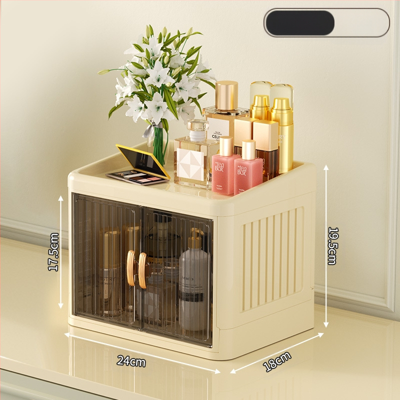 Sulankstoma dvigubų durų karūnos balta kosmetikos laikymo dėžutė daugiasluoksnė kanceliarinių prekių laikymo lentyna buitinės odos priežiūros priemonės dulkėms atsparios
