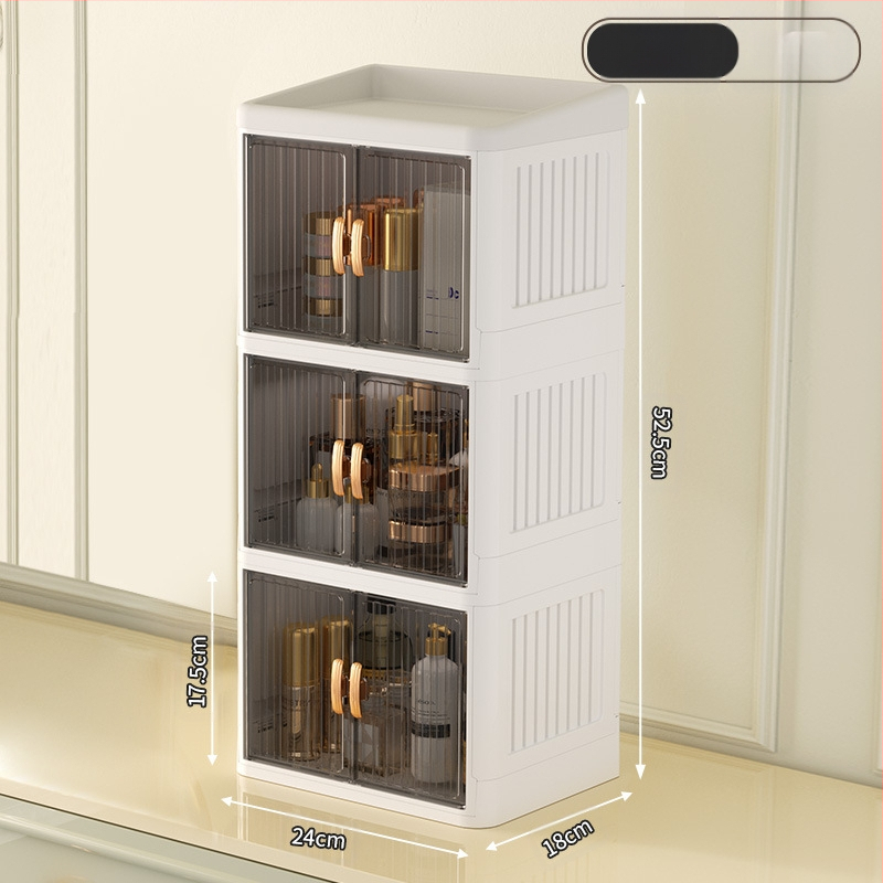 Sulankstoma dvigubų durų karūnos balta kosmetikos laikymo dėžutė daugiasluoksnė kanceliarinių prekių laikymo lentyna buitinės odos priežiūros priemonės dulkėms atsparios