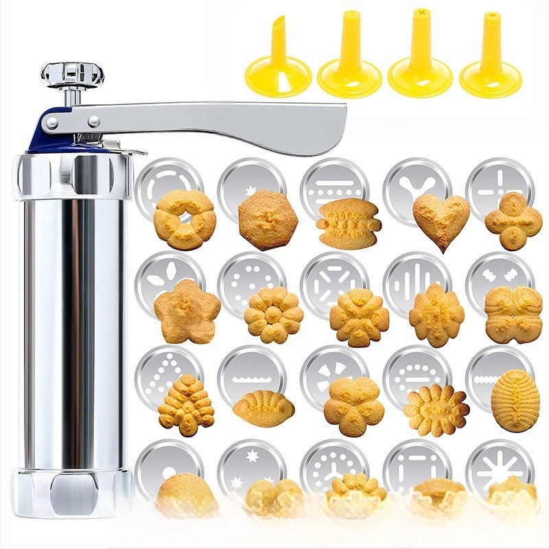 Küpsisevormipüstoli küpsetamisriistad alumiiniumisulamist kaunistussuu 20 tükki lahustuvaid ube pigistavat ülikonda küpsetamiseks