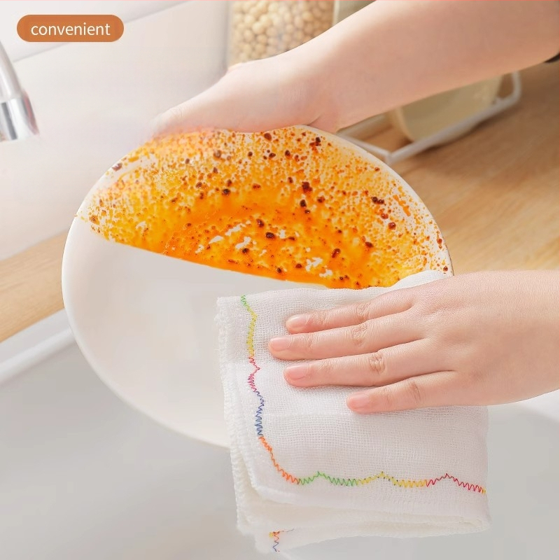 Vikerkaarevärvi õline nõudepesulapp Mitmekihiline puuvillane lõng Paksendatud puuvillane imav nõudepesulapp Õlivaba nõudepesulapp Kööginõudepesulapp