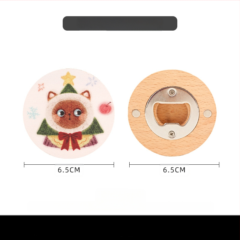 Kūrybingas kalėdinis katės gyvūno medžio masyvo butelių atidarytuvas alaus butelių atidarytuvas magnetinis šaldytuvo lipdukas daugiafunkcis