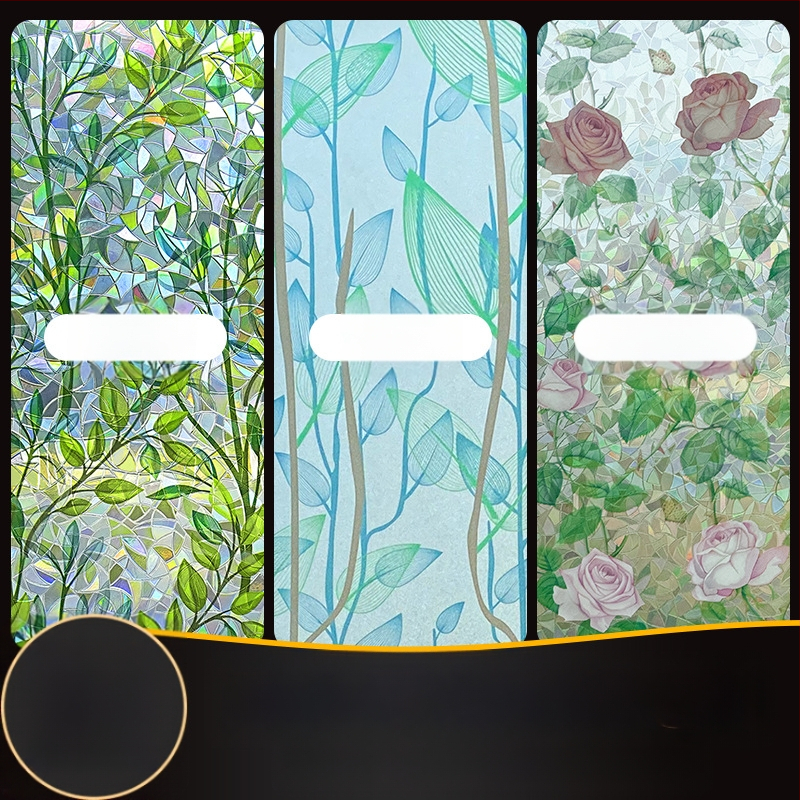 Elektrostatiska bezlīmes 3D krāsaina stikla plēve, lāzera caurspīdīga, caurlaidīga guļamistabas un viesistabas balkona dekoratīva loga dekoratīva uzlīme