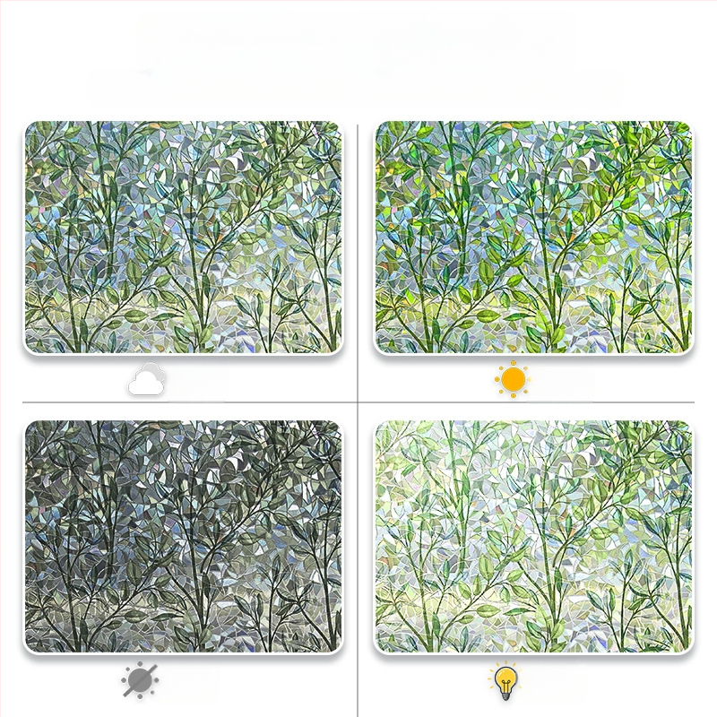 Elektrostatiska bezlīmes 3D krāsaina stikla plēve, lāzera caurspīdīga, caurlaidīga guļamistabas un viesistabas balkona dekoratīva loga dekoratīva uzlīme