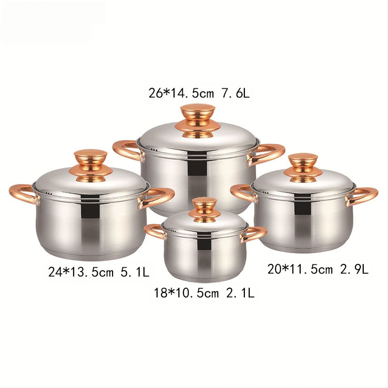 Toidukvaliteediga 201 roostevabast terasest pottide komplekt paksendatud 5-kihilise põhjaga, topeltkäepidemega supipott, hautisepott terasest kaanega Kv-1086, hulgimüük tootjalt