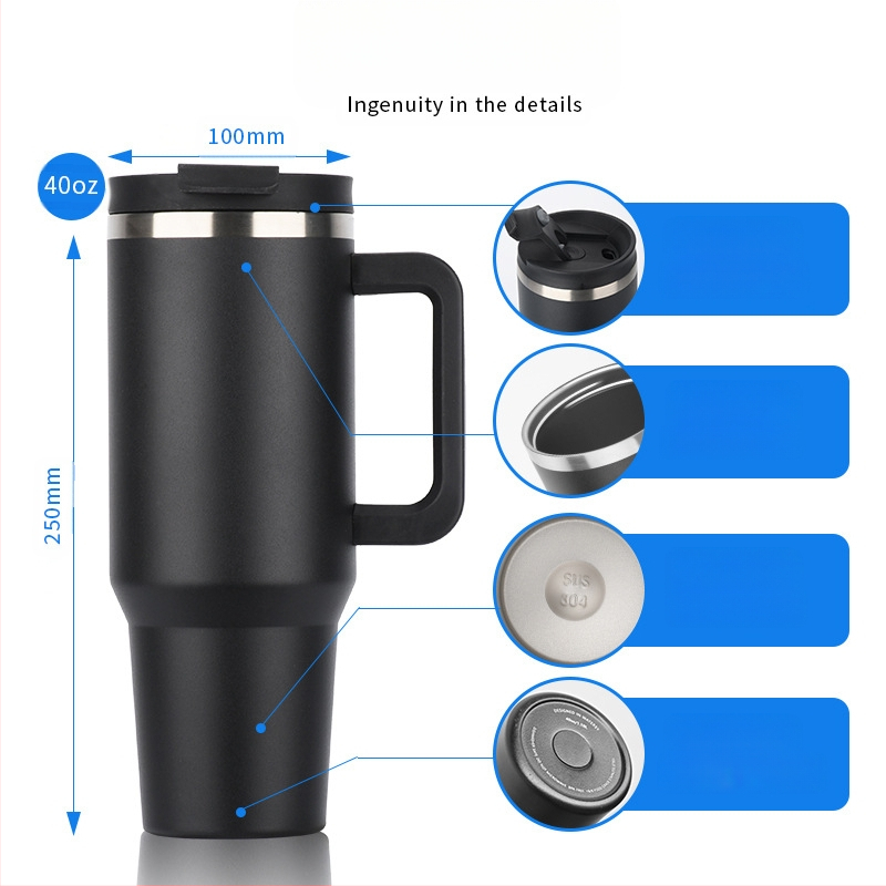 Tarpvalstybinis 40oz ledo puodelis, 304 nerūdijančio plieno termosinis puodelis, didelės talpos automobilio puodelis, kavos izoliacija, didmeninė prekyba