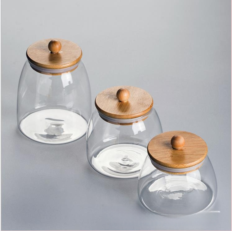 Veleprodaja prozirne zatvorene staklenke staklenke s poklopcem od bambusa i zrnaca staklenke za čaj i pohranu slatkiša u staklenci za kuhinju